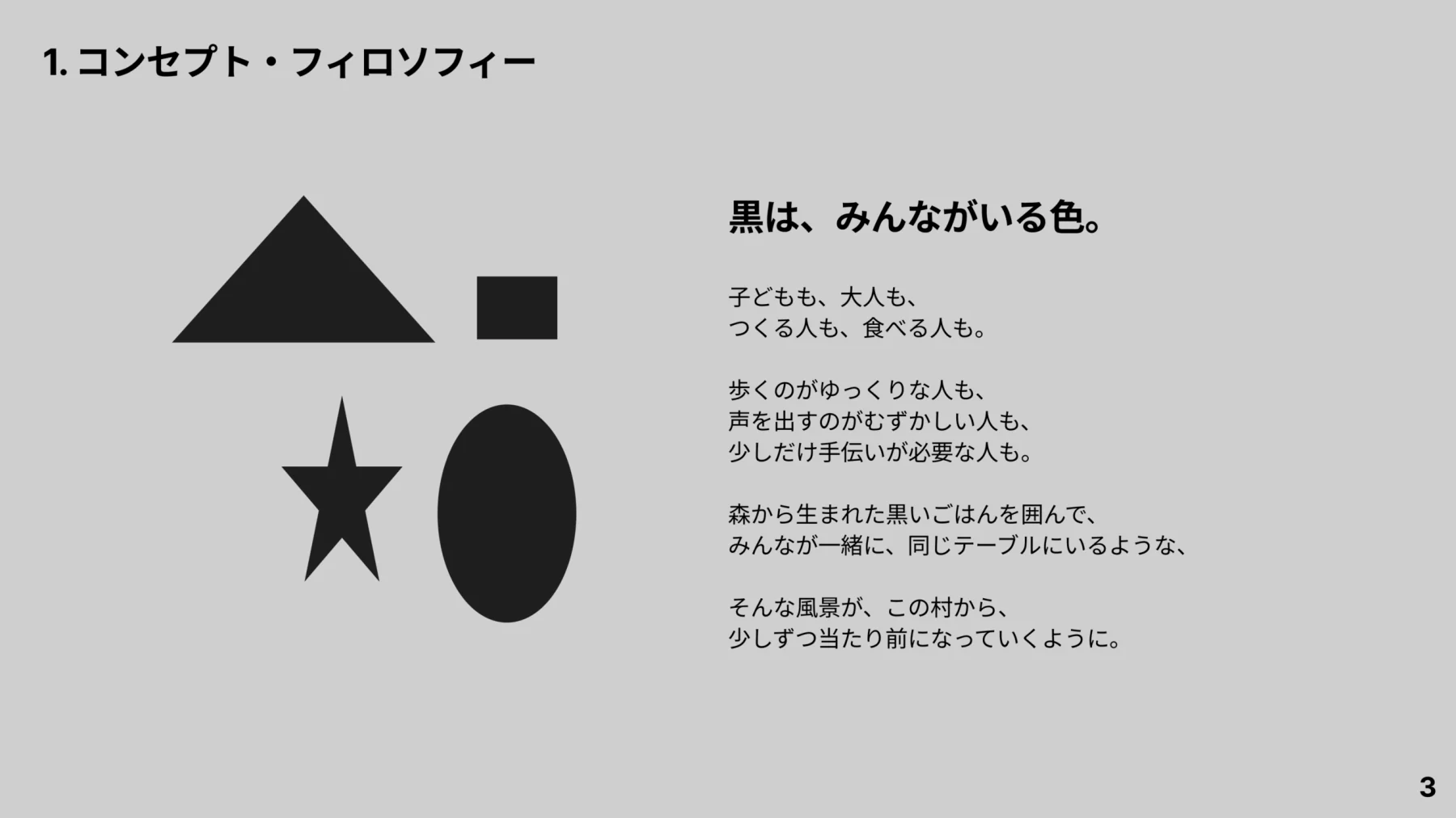 「黒は、みんながいる色。」を掲げたコンセプト資料